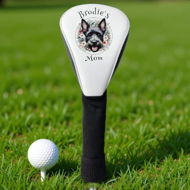 Couvre-club De Golf Ecosse aquarelle et couronne florale (Watercolor Scottie and Floral Wreath Golf Head Cover)