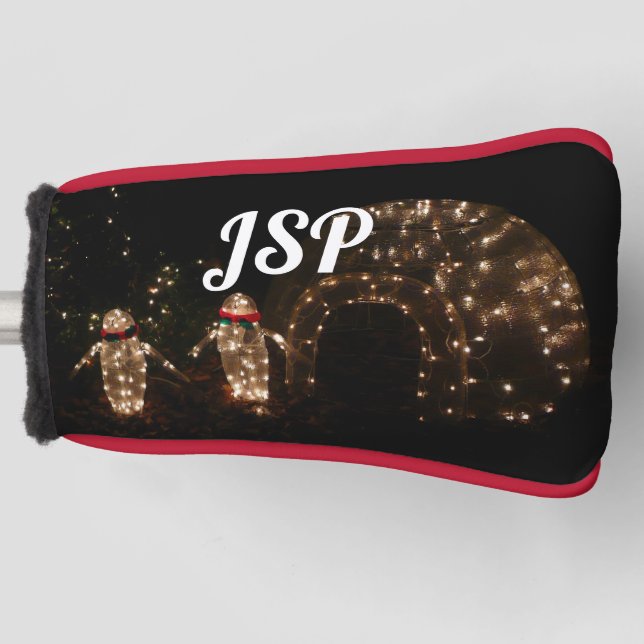 Couvre-club De Golf Écran de lumière des fêtes de pingouins (Devant)