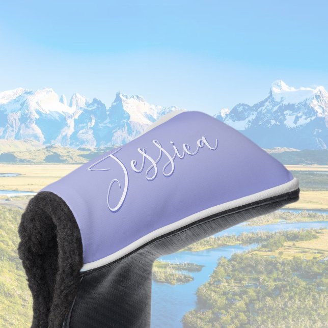 Couvre-club De Golf Écriture cursive éditable | Violet blanc et violet (Créateur téléchargé)