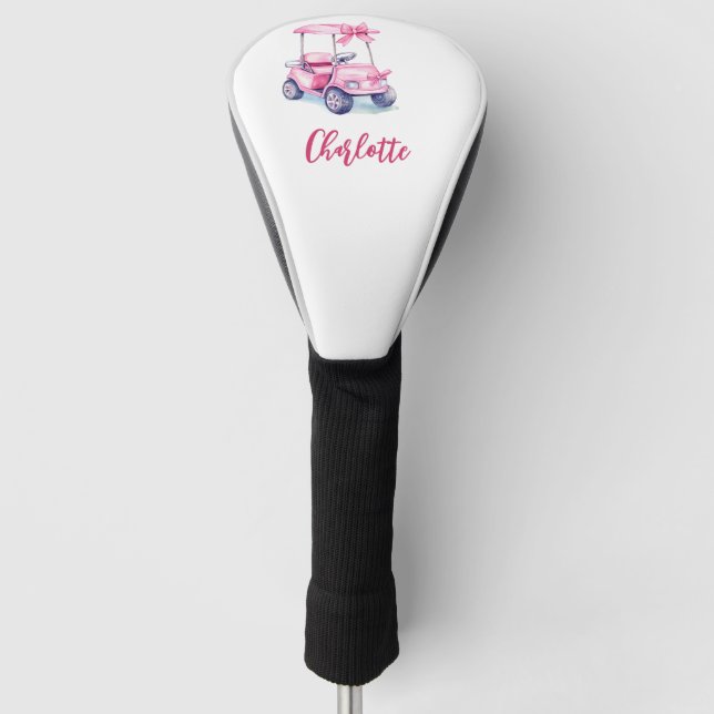 Couvre-club De Golf Écriture manuscrite monogramme panier rose (Devant)