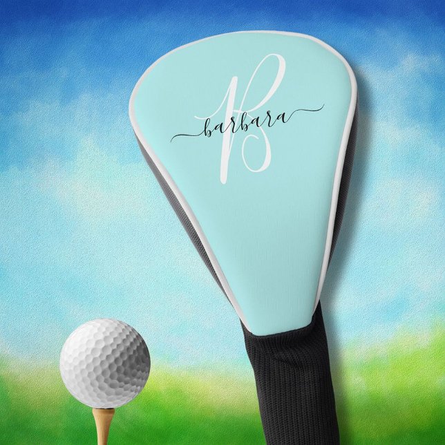 Couvre-club De Golf Elégant Aqua Blue Monogramme Turquoise Nom initial (Créateur téléchargé)