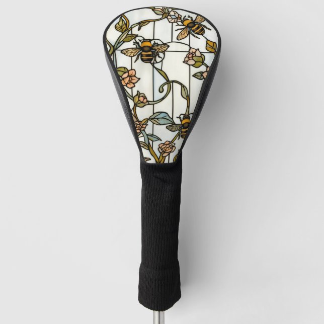 Couvre-club De Golf Elegant art nouveau botanical  bee stain glass (Devant)