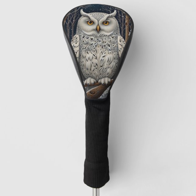 Couvre-club De Golf Elegant boho white owl woodland winter forest (Devant)