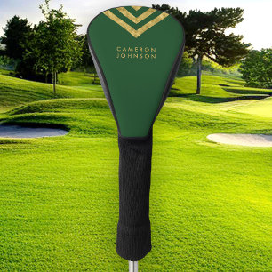 Couvre-club De Golf Elégant Green Faux Gold Nom Chevron Géométrique