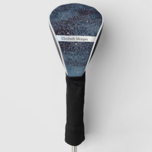 Couvre-club De Golf Élégant mandala moderne argenté rayure bleu marine