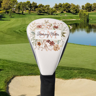 Couvre-club De Golf Élégant Monogramme Aquarelle Fleurs Sauvages Flora