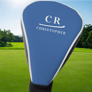 Couvre-club De Golf Élégant Monogramme Initiales Nom Personnalisé Bleu