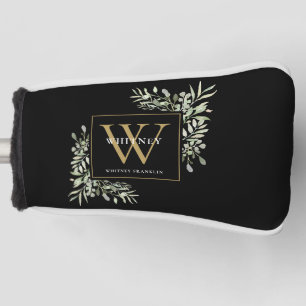 Couvre-club De Golf Élégant Monogramme Moderne de Verdure Noir en Or