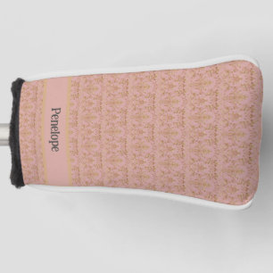 Couvre-club De Golf Élégant monogramme rose et or Damas