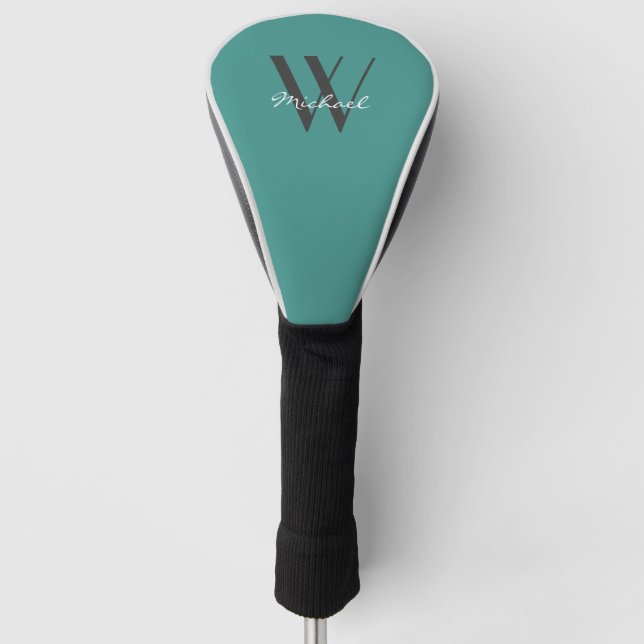 Couvre-club De Golf Élégant Monogramme Turquoise Ajouter un script de  (Devant)