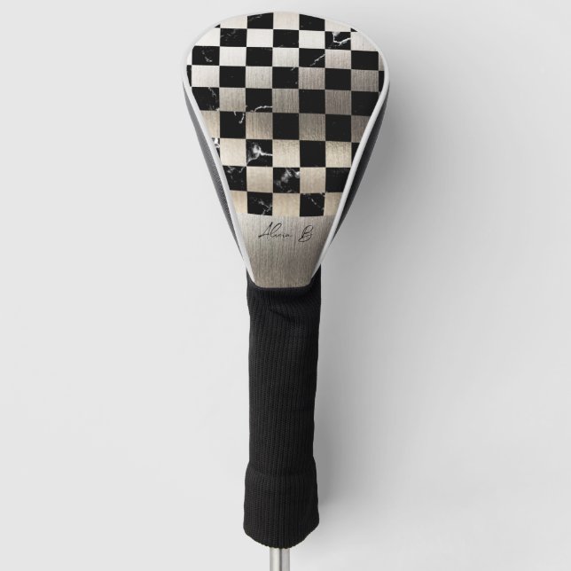 Couvre-club De Golf Elegant Personalized Steel and Dark Marble (Devant)