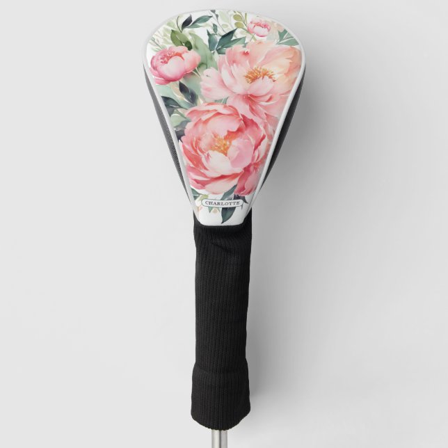 Couvre-club De Golf Elegant Pink Floral Custom Name (Devant)