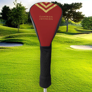 Couvre-club De Golf Elégant Red Faux Gold Nom Chevron Géométrique