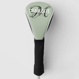Couvre-club De Golf Élégant vert Monogramme Nom Golf Head Cover