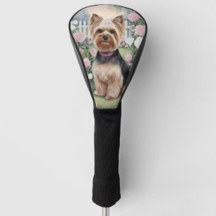 Couvre-club De Golf Elégant Yorkshire Terrier Rose Jardin Peinture