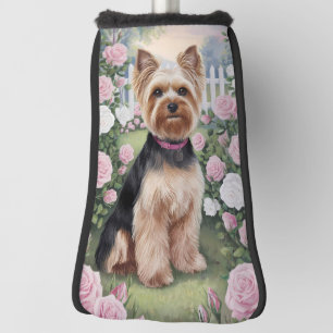 Couvre-club De Golf Elégant Yorkshire Terrier Rose Jardin Peinture