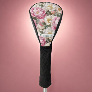 Couvre-club De Golf Élégante Pivoine Rose et Blanche Personnalisée