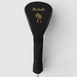 Couvre-club De Golf Elégante Plage Tropicale Palmiers Noir