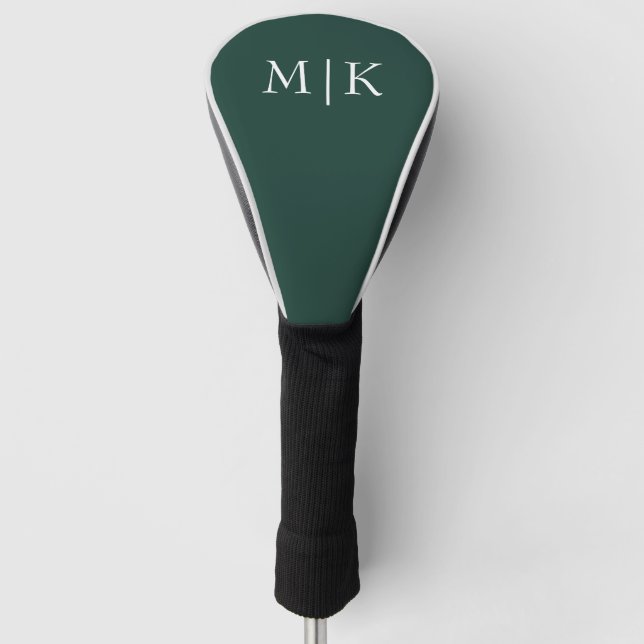 Couvre-club De Golf Emerald Green et White | Monogramme moderne (Devant)