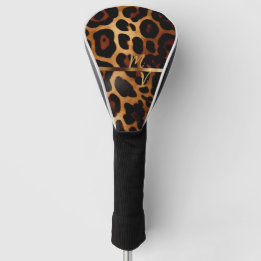Couvre-club De Golf Empreinte de léopard chic et or Monogrammé