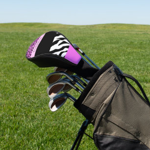 Couvre-club De Golf Empreinte de léopard, Zebra Print, Rose, Votre nom