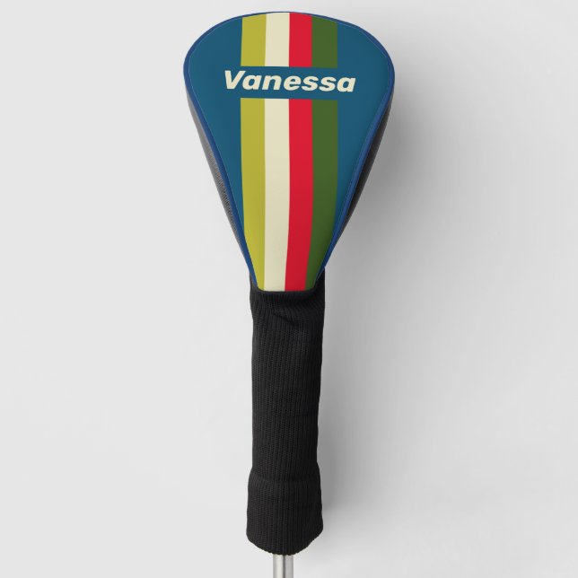 Couvre-club De Golf Épinglette de rugby rétro rayée avec nom (Devant)
