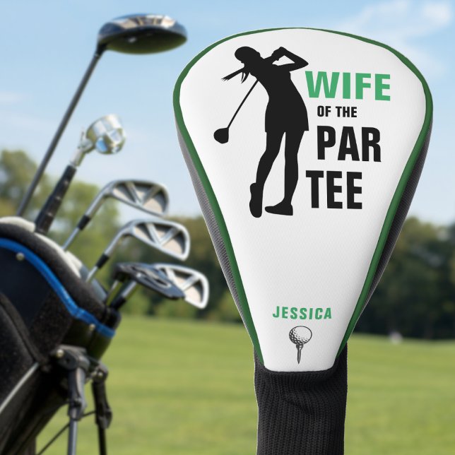 Couvre-club De Golf Épouse de la partie Par Tee verte et blanche (Wife of the Par Tee Green & White Golf Head Cover)