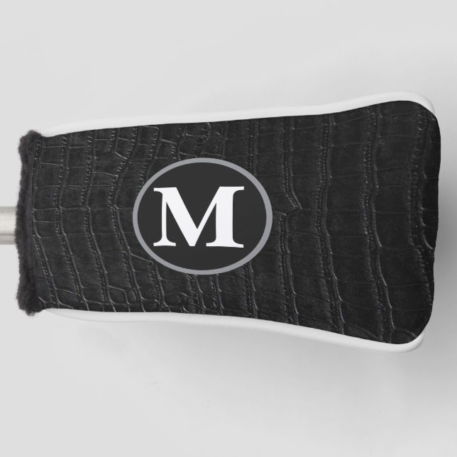 Couvre-club De Golf Faux cuir de crocodile d'alligator noir Monogramme (Devant)
