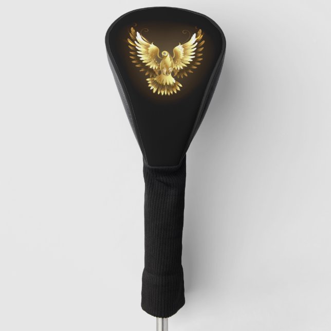 Couvre-club De Golf Faux Gold Foil Peace Dove en noir (Devant)