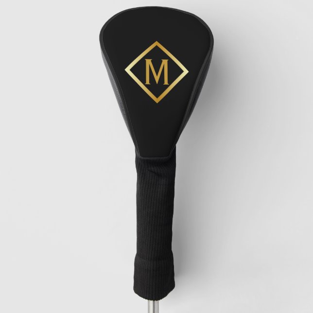 Couvre-club De Golf Faux Monogramme Or – Noir & Or (Devant)