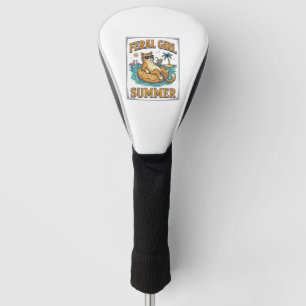 Couvre-club De Golf Feral Girl Summer Cat Float Vintage Shirt Design_1