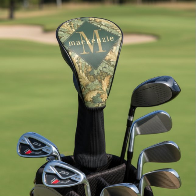 Couvre-club De Golf Feuillage Vert Brun Monogramme Élégant William Mor (Créateur téléchargé)