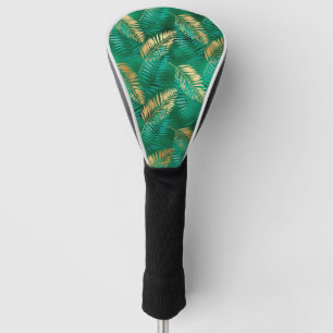 Couvre-club De Golf Feuille de palmier vert émeraude Jungle dorée bril