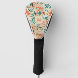 Couvre-club De Golf Feuilles bleus rustiques et motifs floraux rouge-o
