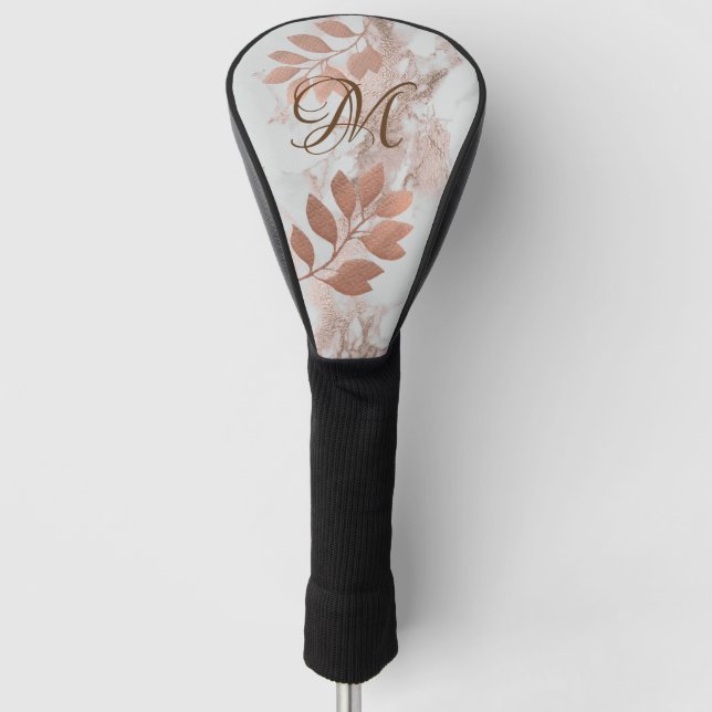 Couvre-club De Golf Feuilles d'or Rose Monogram Golf Head Cover (Devant)