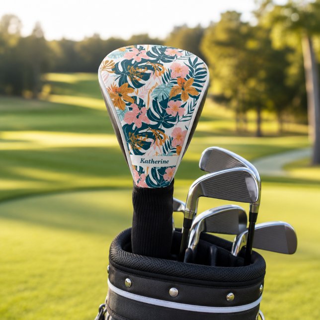 Couvre-club De Golf Feuilles Fleurs Tropicales Boho (Créateur téléchargé)