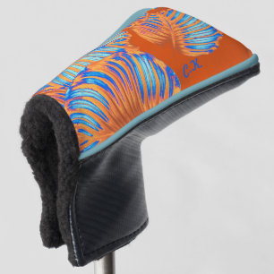 Couvre-club De Golf Feuilles tropicaux brûlés d'orange et de bleu é