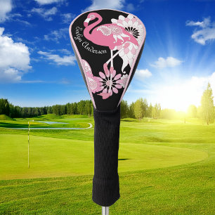 Couvre-club De Golf Flamant Rose Tropical Oiseau Noir Moderne Fantaisi