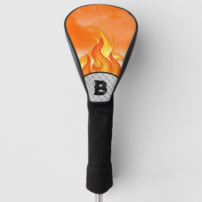 Couvre-club De Golf Flammes chaudes et Monogramme métallique initial (Devant)