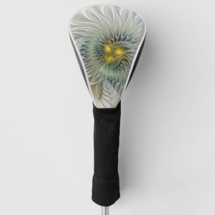 Couvre-club De Golf Fleur argentée dorée Fantaisie art fractal abstrai