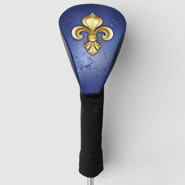 Couvre-club De Golf Fleur de lis dorée sur fond bleu (Devant)