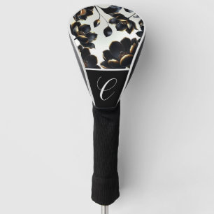 Couvre-club De Golf Fleur de Noir et Or Greige Élégant Sombre Humeur