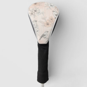 Couvre-club De Golf Fleur de toile rayée oiseau vintage (7)