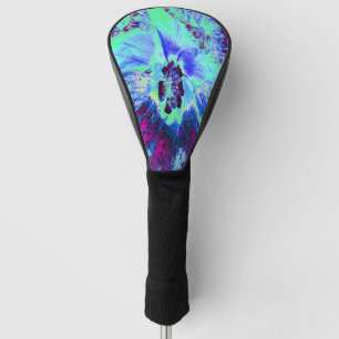 Couvre-club De Golf Fleur d'Hibiscus Psychedelique Rétro Verte et Bleu