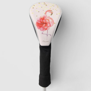 Couvre-club De Golf Fleur Flamant rose rose, Confetti Or