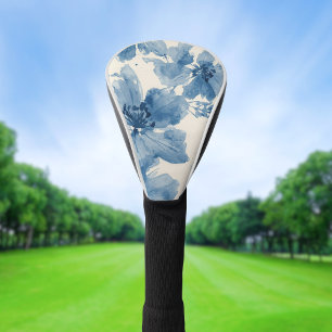 Couvre-club De Golf Fleur peinte à l'aquarelle bleue Botanique Fantais