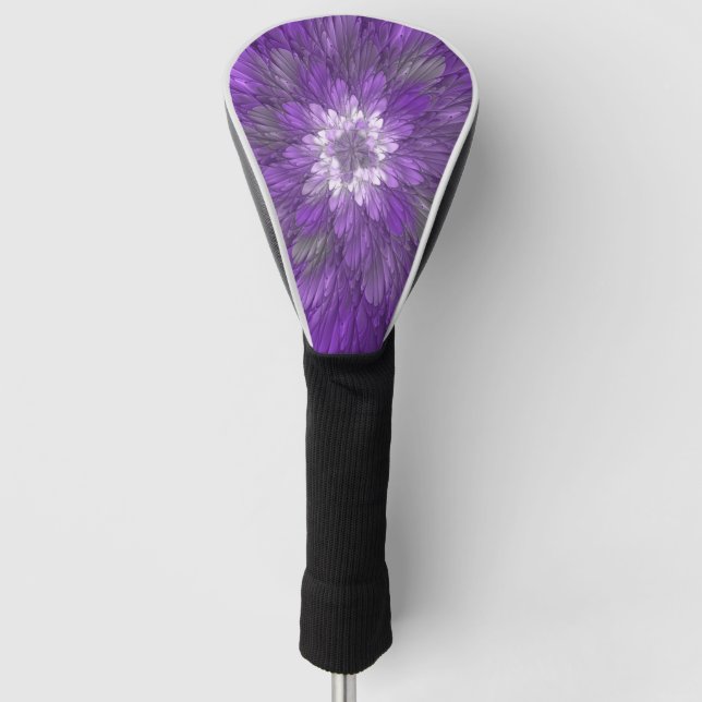 Couvre-club De Golf Fleur psychédélique violette Abstraite Fractal Art (Devant)
