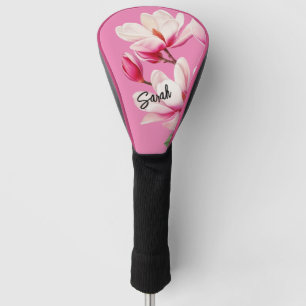 Couvre-club De Golf Fleur rose Nom personnalisé Art Floral