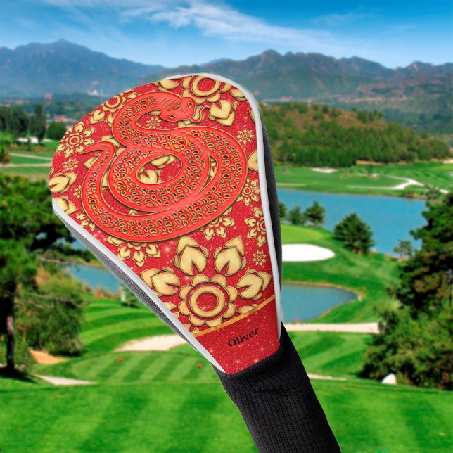 Couvre-club De Golf Fleur rouge et or chinois Nouvel an 2025 Serpent (Créateur téléchargé)