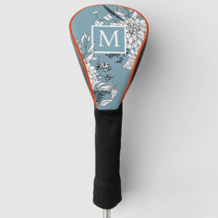 Couvre-club De Golf Fleur sauvage floral Monogramme botanique bleu bla